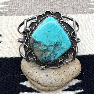 Navajo Native American Sterling Silver Natural Turquoise Cuff Bracelet 7.25"
